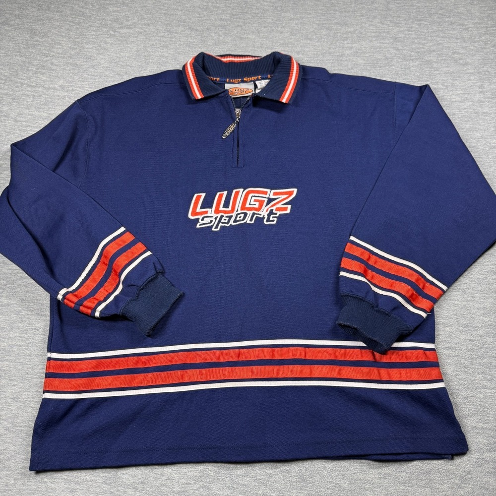 Lugz‎ Sport Sweatshirt Mens L Blue 1/4 Zip Embroidered Logo Athletic Pullover